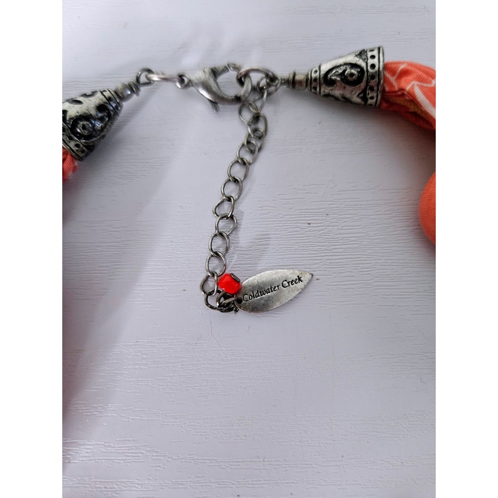 Vintage Coldwater Creek Orange Fabric Wrapped Bead Necklace Silver Boho‎ 90s - Picture 3 of 3